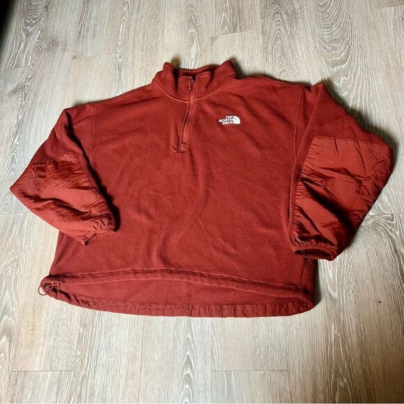 The North Face Brick Rust Red TKA Kataka 1/4 Zip Fleece Drawstring Hoodie XL - Picture 2 of 11